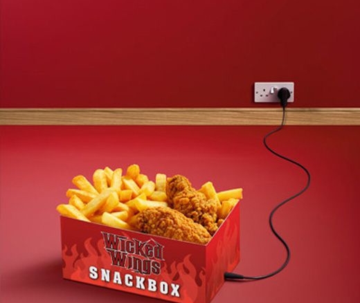 3D Food Wicked Wings Chicken and Chips Advertising Illustration