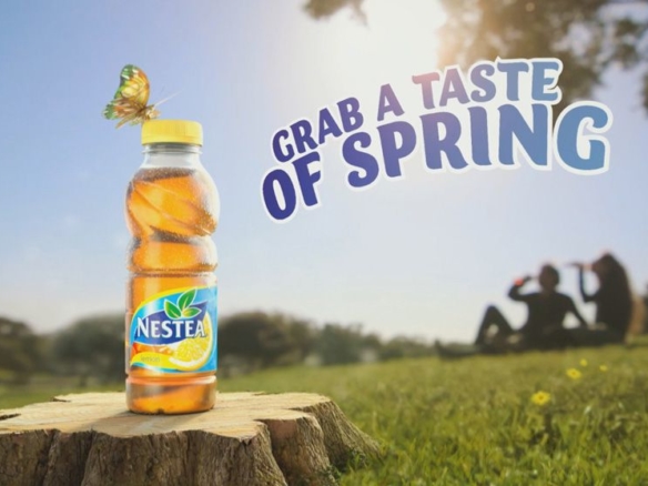 3D Liquids and Bottles Nestea Lemon tea Product Advertising Illustration