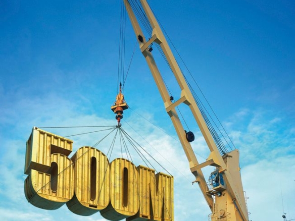 3D Numbers and Crane Advertising Illustration