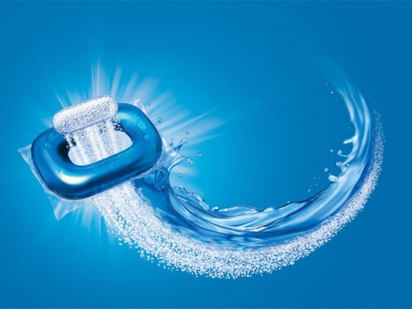 3D Persil Blue Landscape Washing Liquid Tablet Advertising Illustration