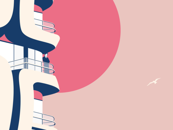 Looking out from the balcony 2D Vector Illustration