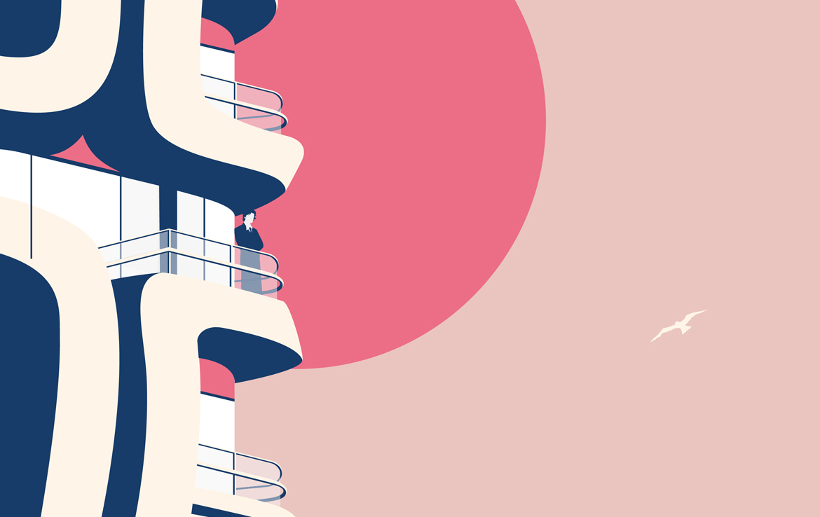 Looking out from the balcony 2D Vector Illustration