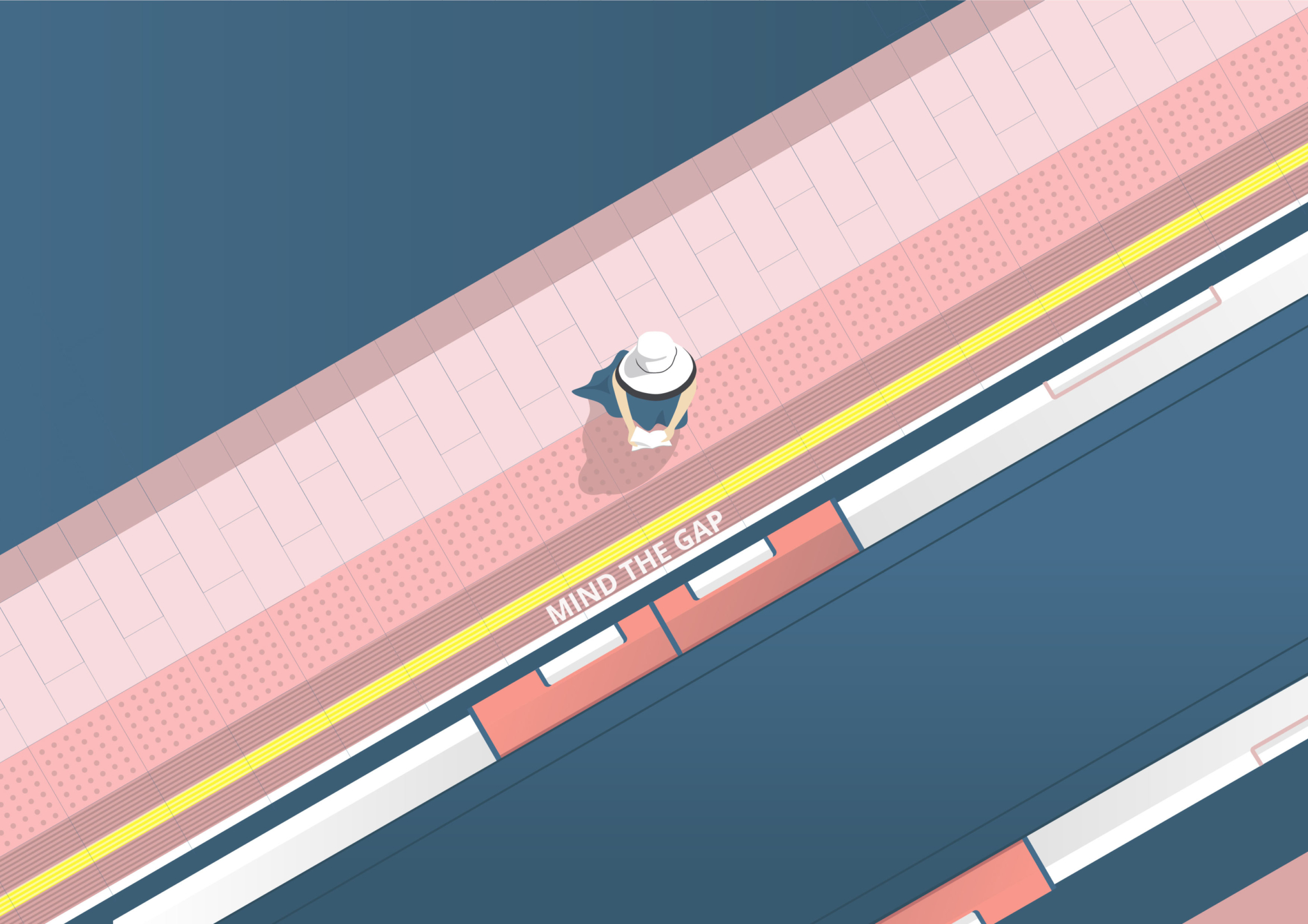 Waiting for the train 2D Vector Illustration