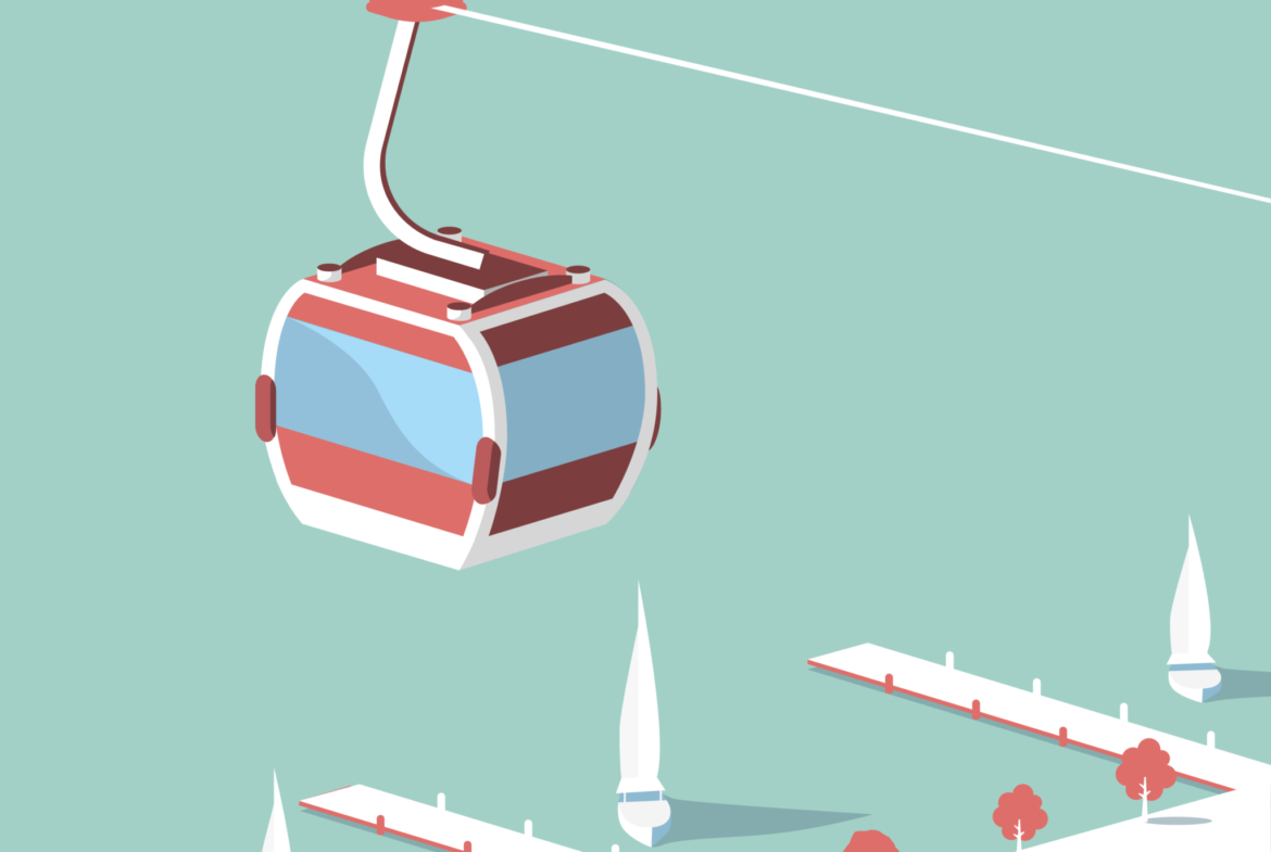 Ski Lift Descent 2D Vector Illustration