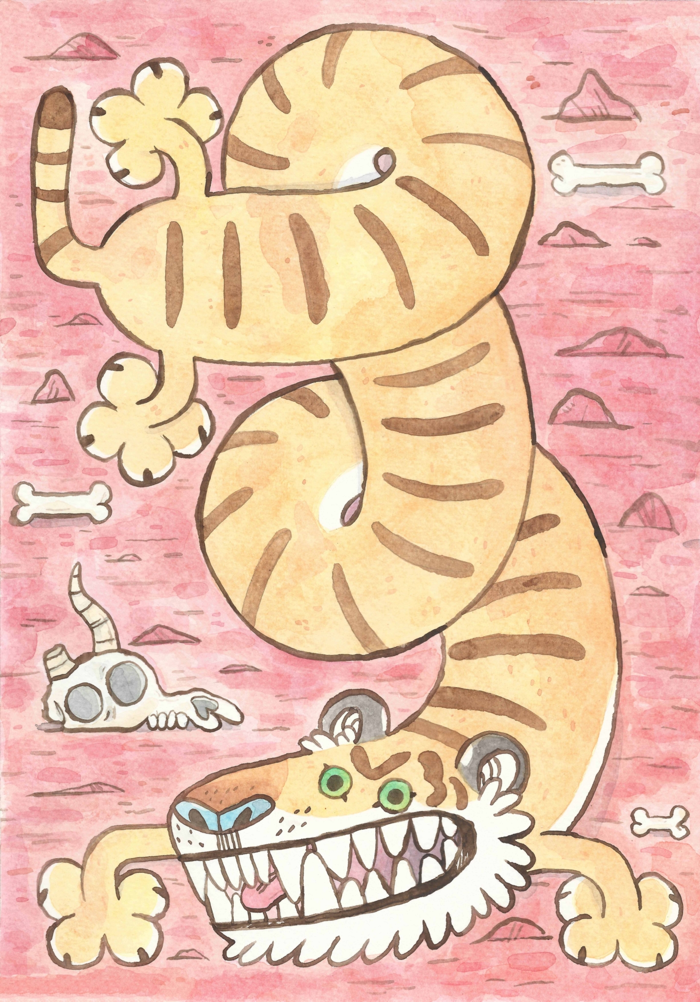 2D Bendy Tiger Cartoon Illustration