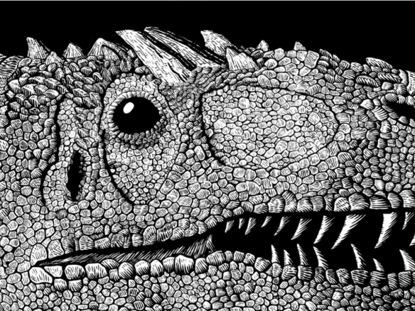 2D Black and White Allosaurus Dinosaur Illustration