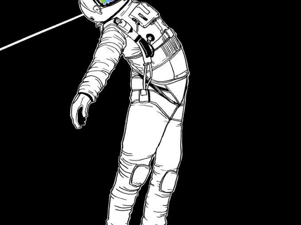 2D Black and White Astronaut Illustration