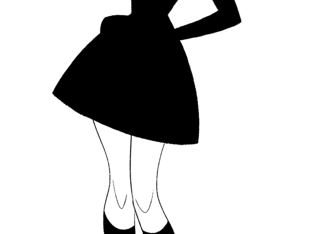2D Black and White Black Dress Illustration