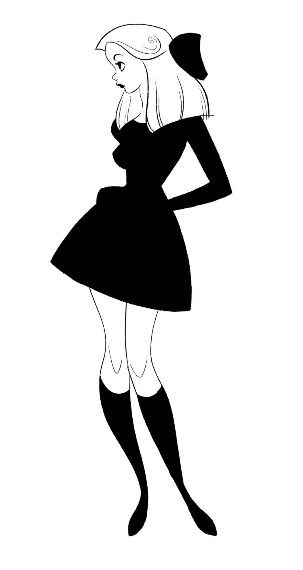 2D Black and White Black Dress Illustration