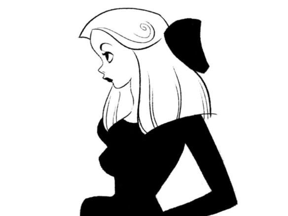 2D Black and White Black Dress Illustration