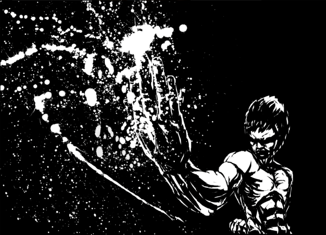 2D Black and White Bruce Lee Illustration