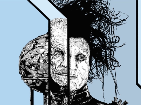 2D Black and White Edward Scissorhands Illustration