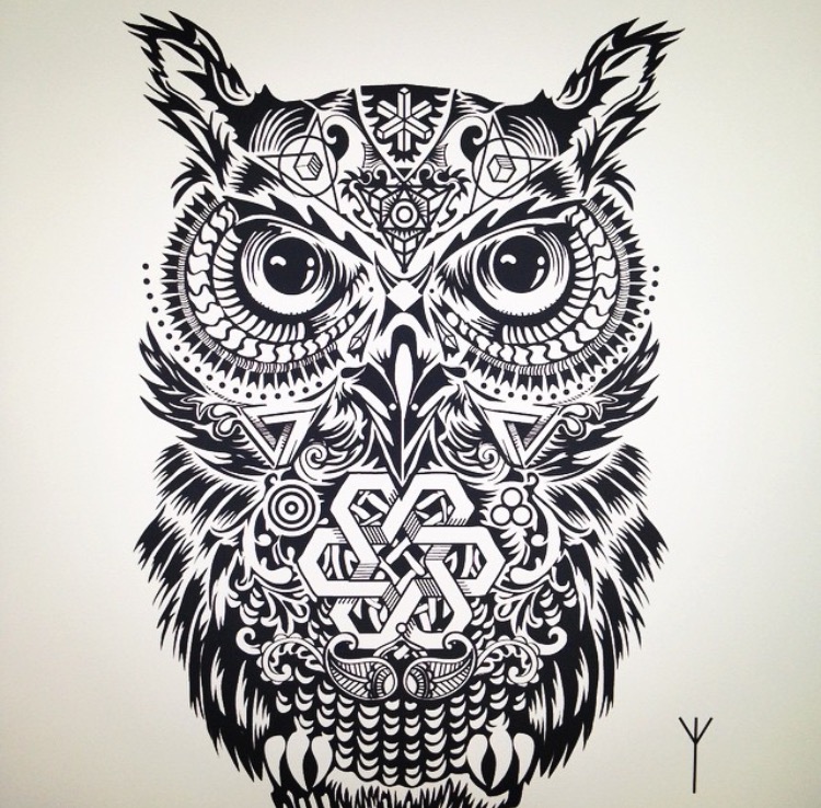 2D Black and White Owl Illustration