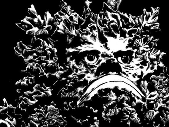 2D Black and White Seaweed Face Illustration