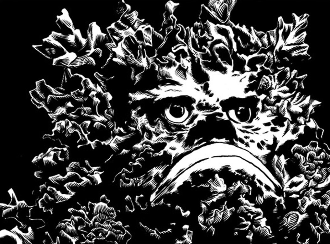 2D Black and White Seaweed Face Illustration