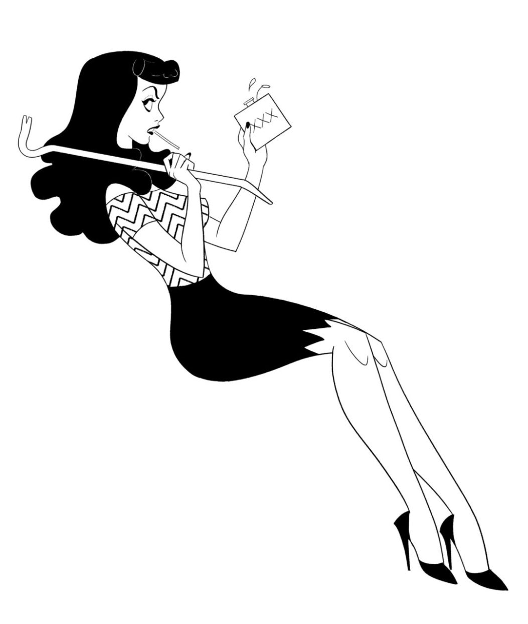 2D Black and White Woman Pin Up Suzie Illustration