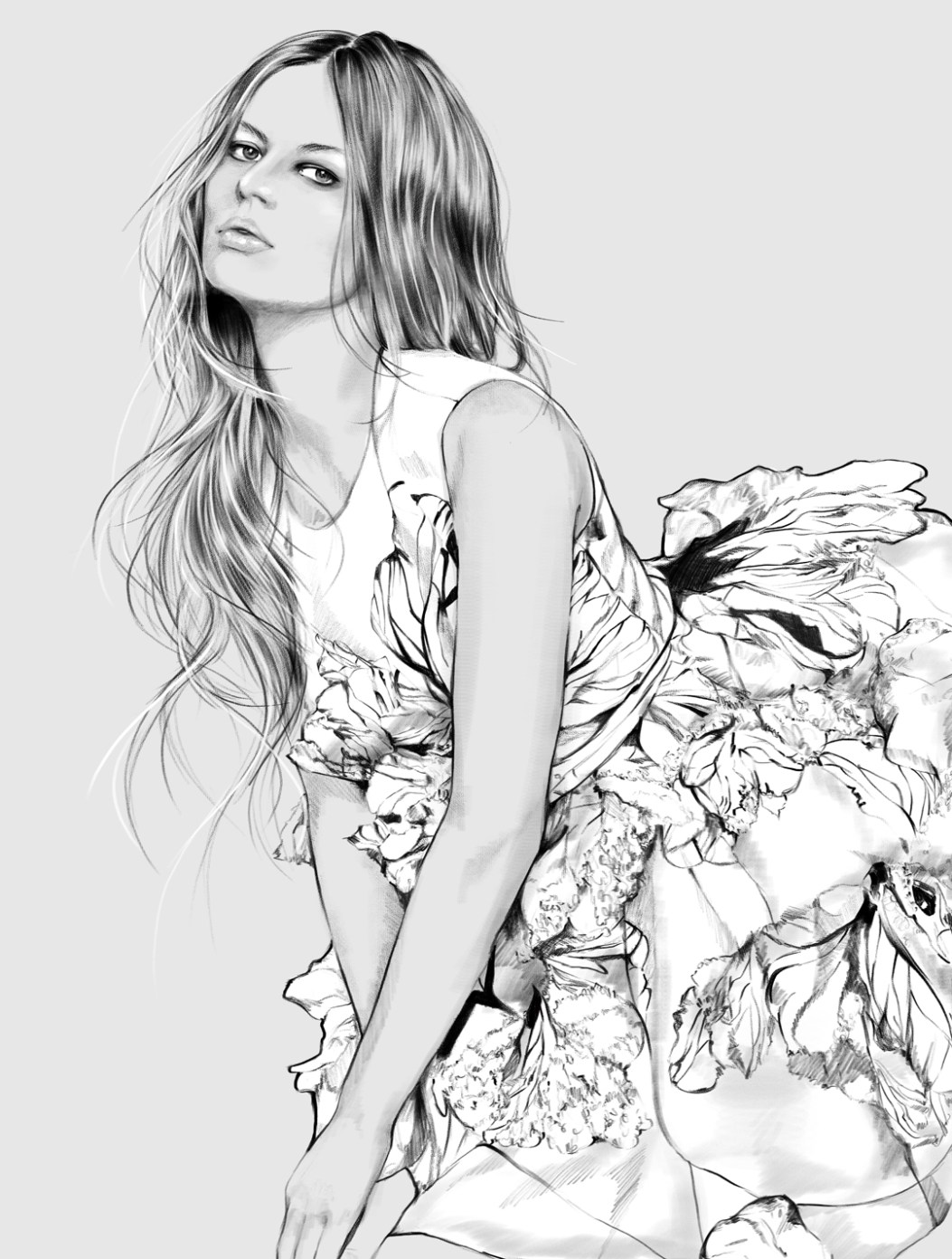 2D Designer Dress Model Fashion Illustration