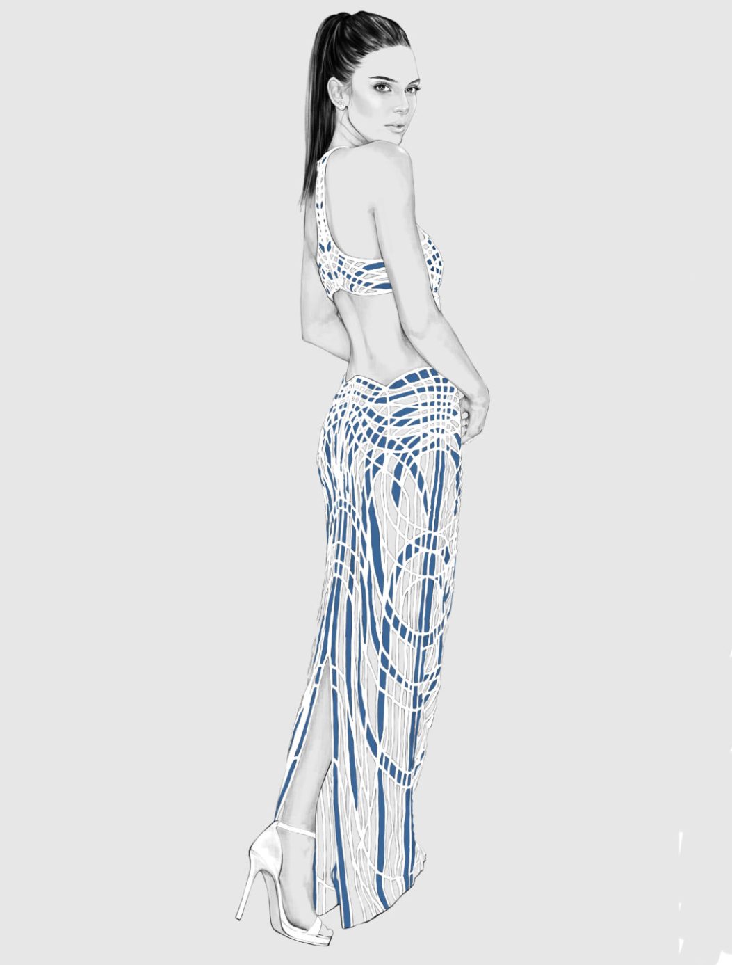 2D Elegant Evening Dress Fashion Illustration
