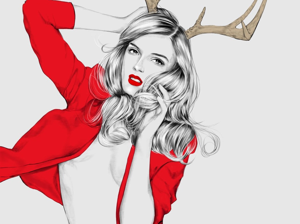 2D Female Christmas Outfit Fashion Illustration