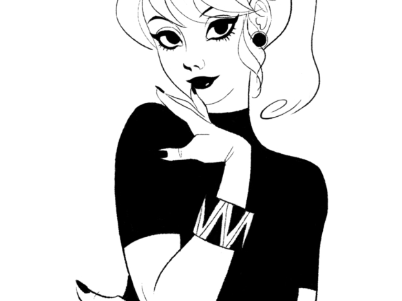 2D Black and White Rockabilly Girls Illustration - Illustration