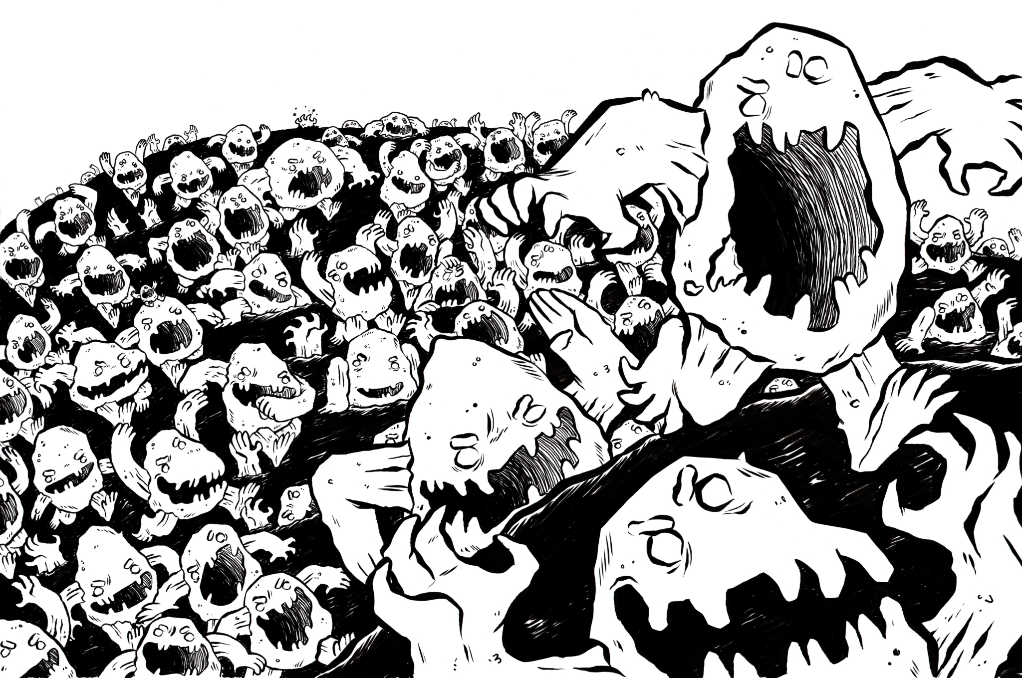 2D Rock Monster Hoard Black and White Illustration