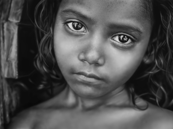 2D Young Girl Black and White Pencil Illustration