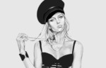 2D Black and White Female Fashion Model Illustration