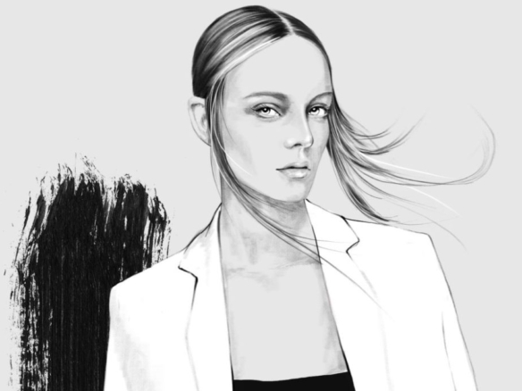 2D Black and White Stylish Fashion Model Illustration
