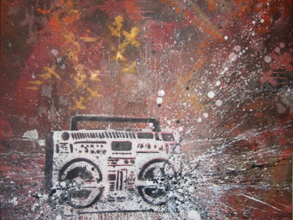 2D Graffiti Boom Box Stencil With Boom Effect