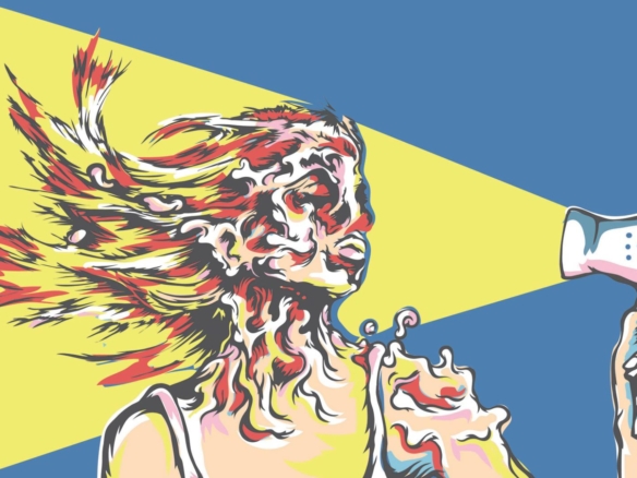 2D Graphic Graffiti Style Hairdrying Face Melting Illustration