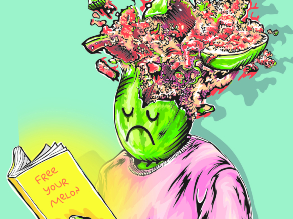 2D Graphic Graffiti Style Melon Head Illustration