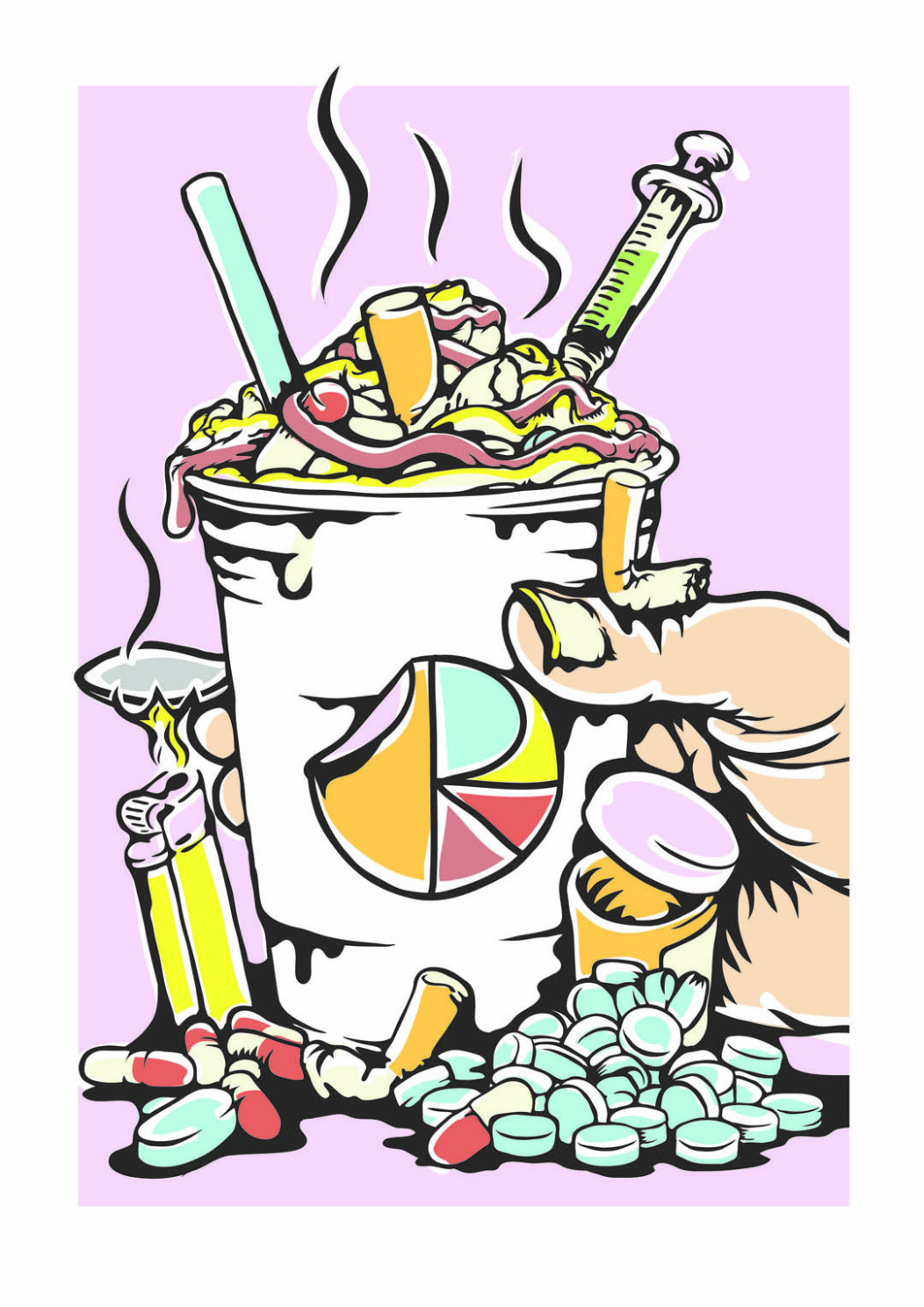 2D Graphic Graffiti Style Lethal Drugs Cocktail Illustration