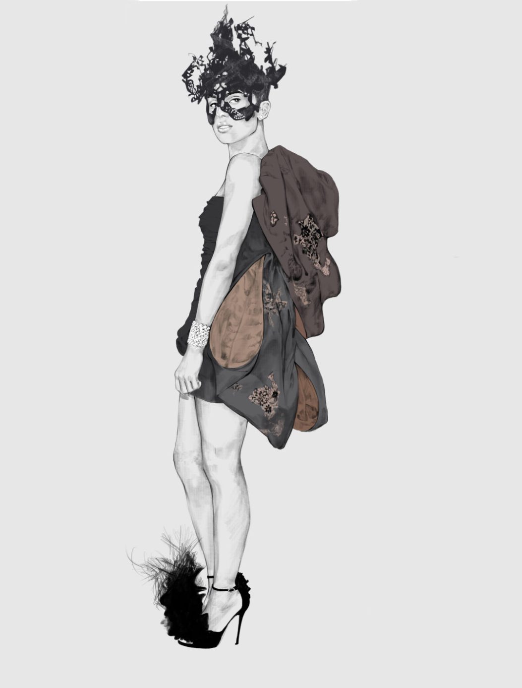 2D Masked Ball Female Fashion Illustration