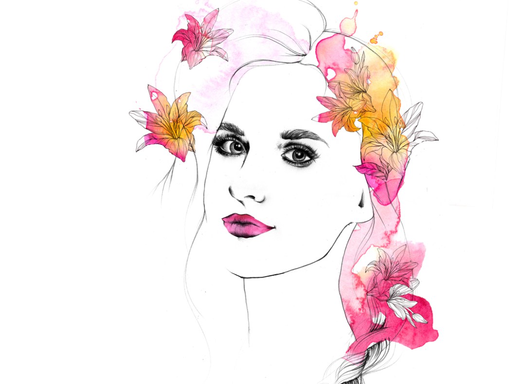 2D Floral Beauty Model Fashion Illustration