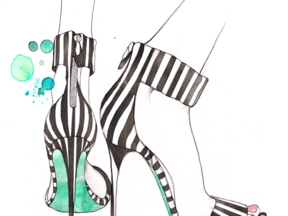 2D Stripe High Heel Shoes Fashion Illustration