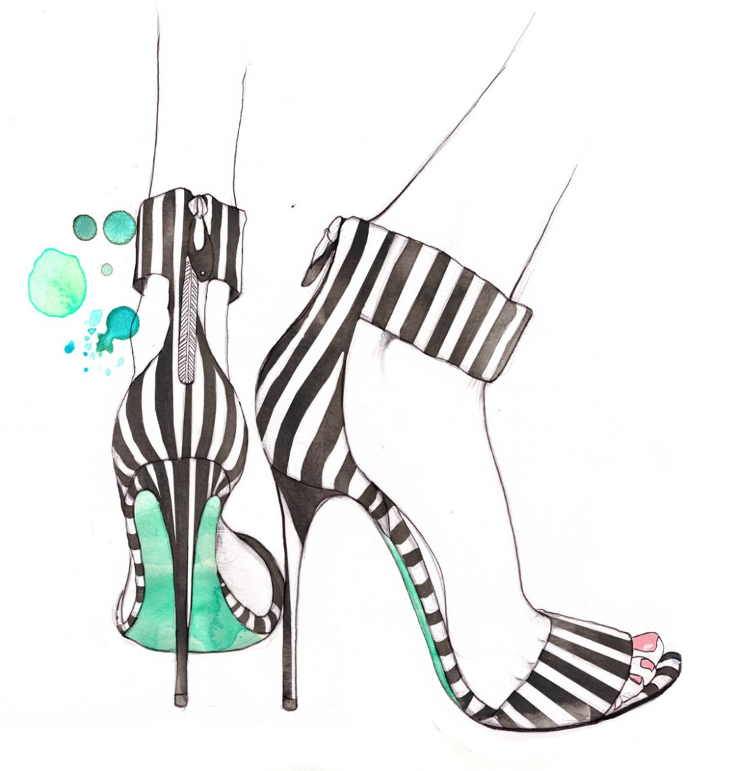 2D Stripe High Heel Shoes Fashion Illustration
