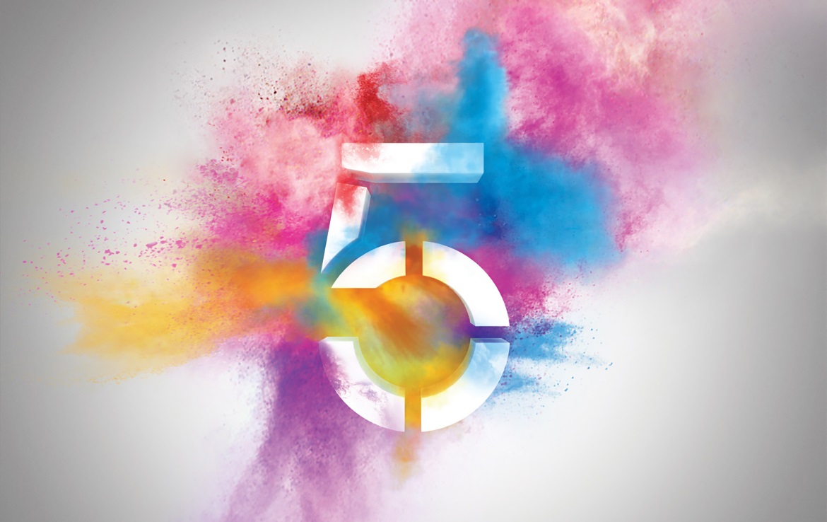 3D Channel Five Colour Paint Explosion Logo Illustration
