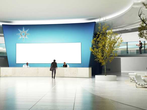3D Futuristic Corporate Building Reception Lobby Illustration Thumbnail