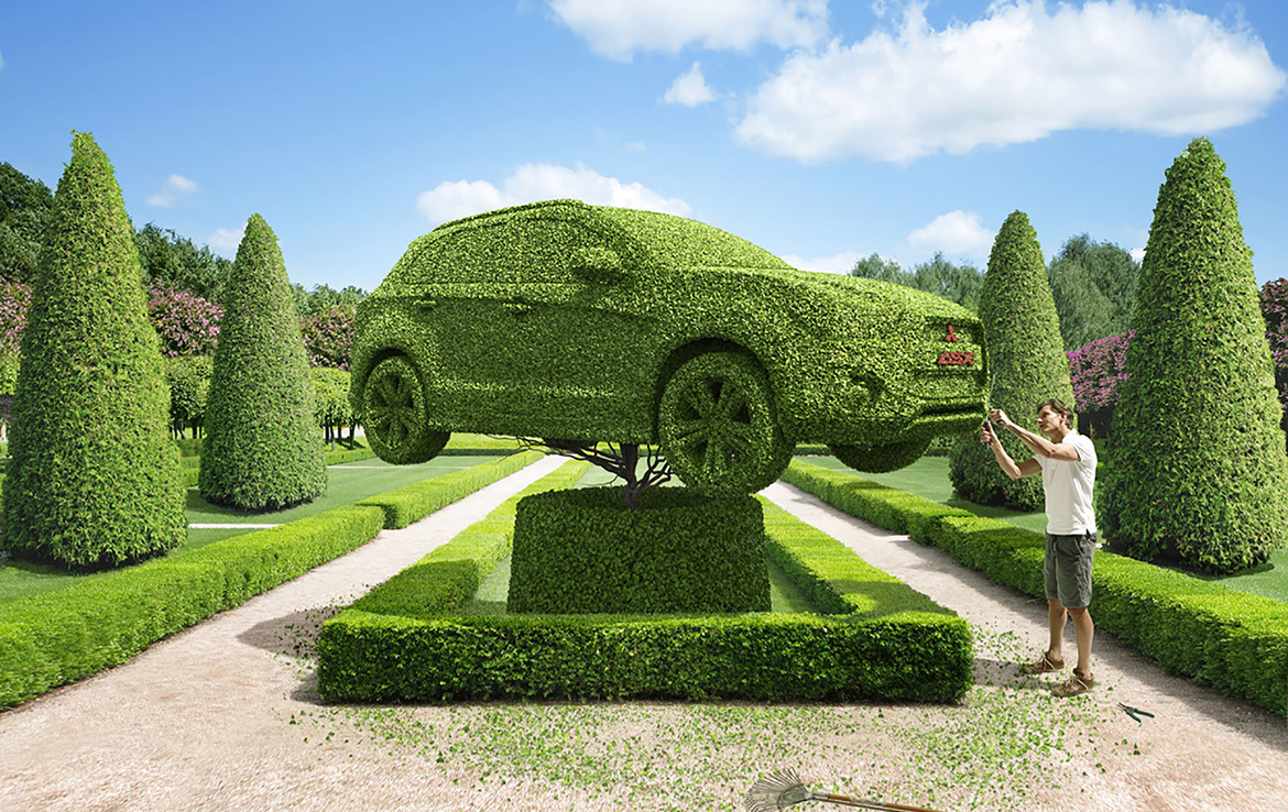 3D Green Cars Hedge Illustration Thumbnail