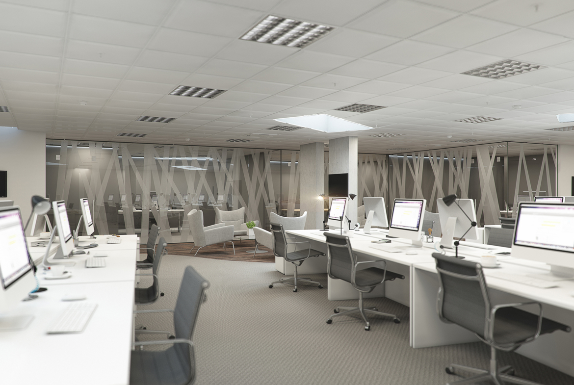 3D Modern Office Interior Visualization Illustration