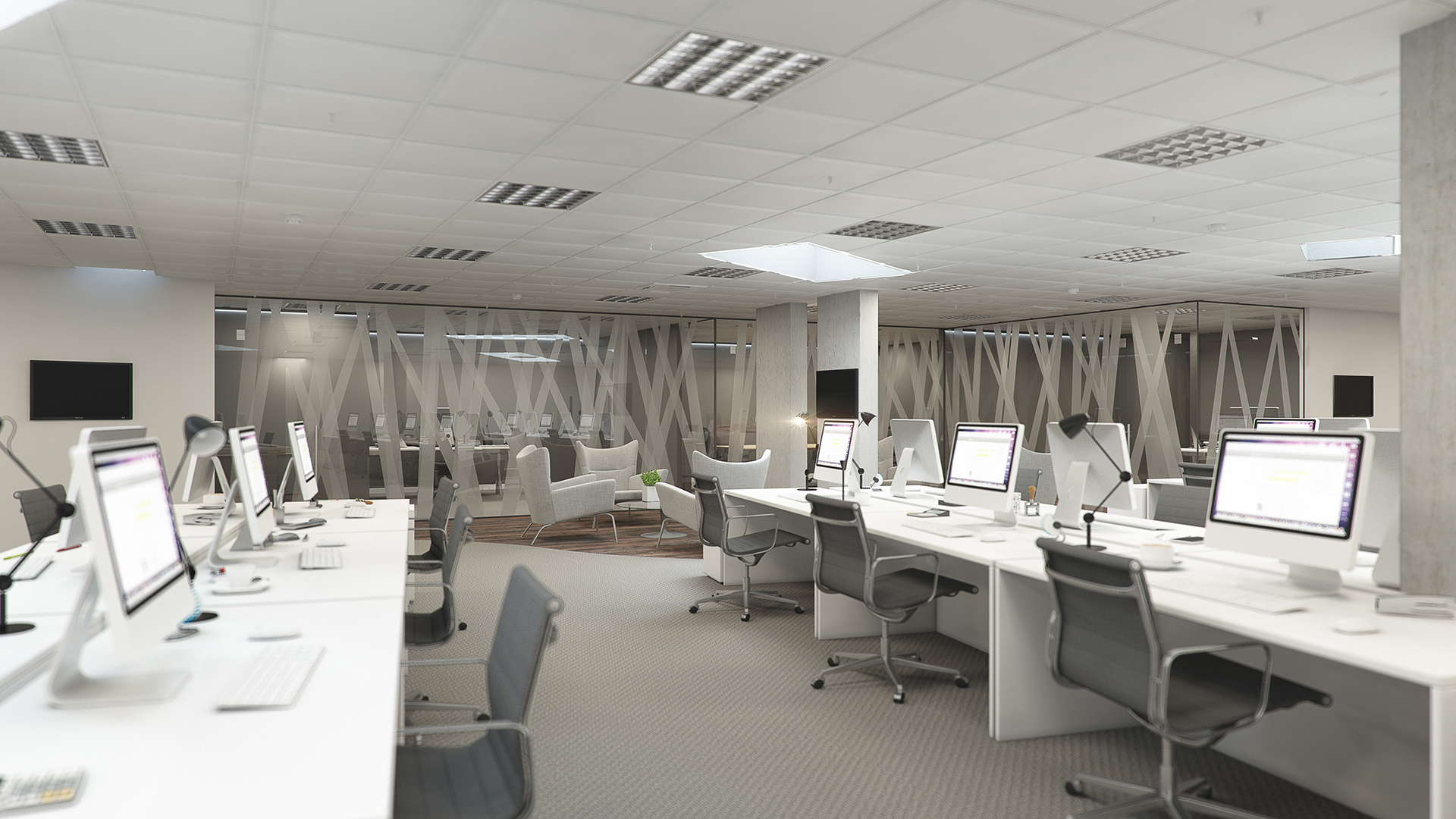 3D Modern Office Interior Visualization Illustration