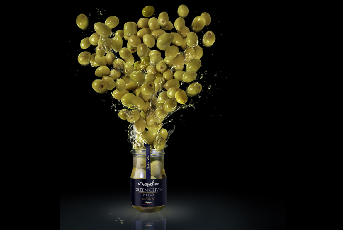3D Napolina Green Olives Explosion Product Food Illustration
