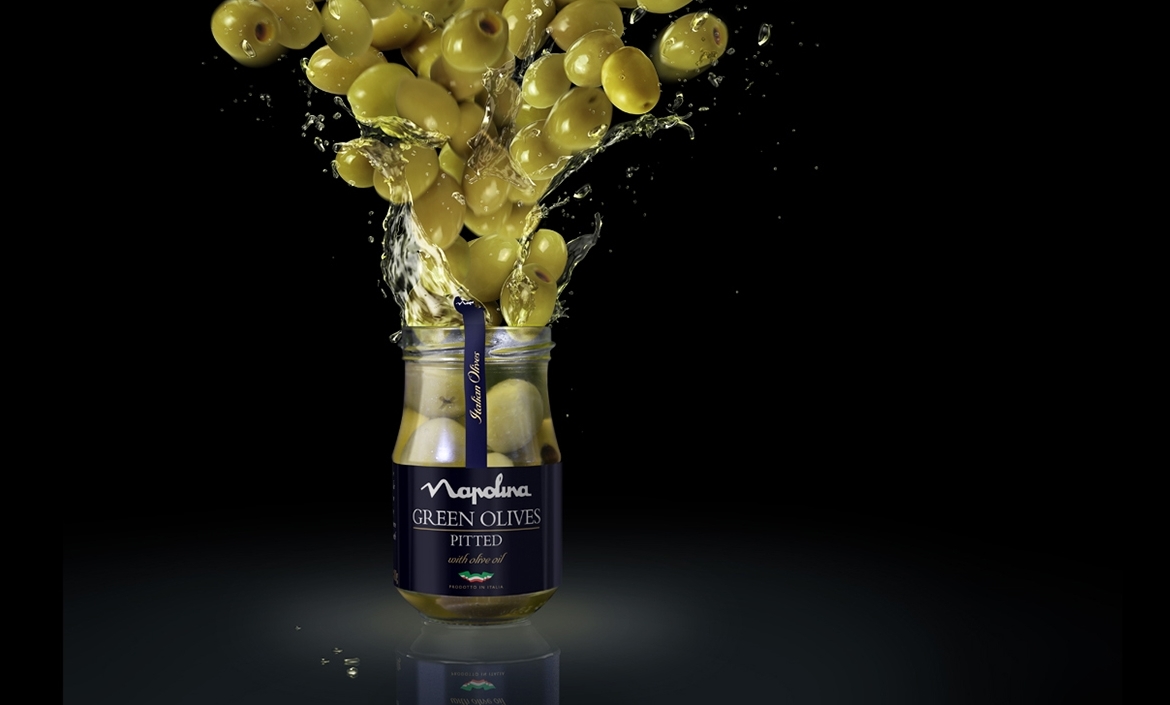 3D Napolina Green Olives Explosion Product Food Illustration Thumbnail