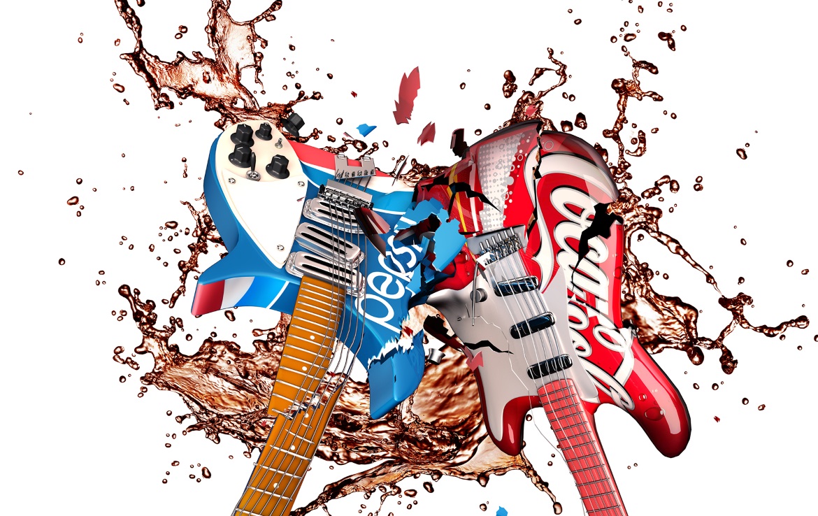3D liquid fluid of smashing electric guitars
