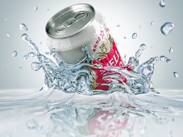 3D liquid splash Lager Can stella artois