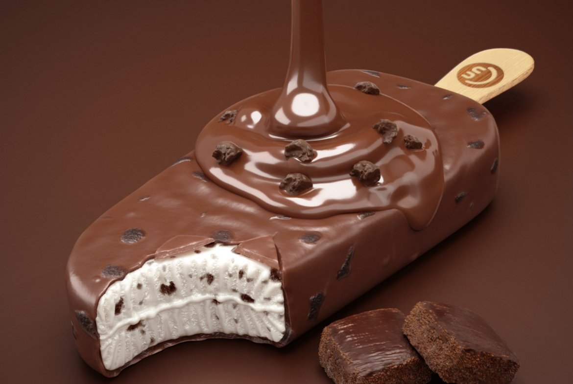 3D Chocolate Brownie Ice Cream Illustration
