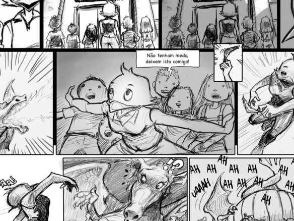 2D Dragon Fight Storyboard Illustration Thumbnail