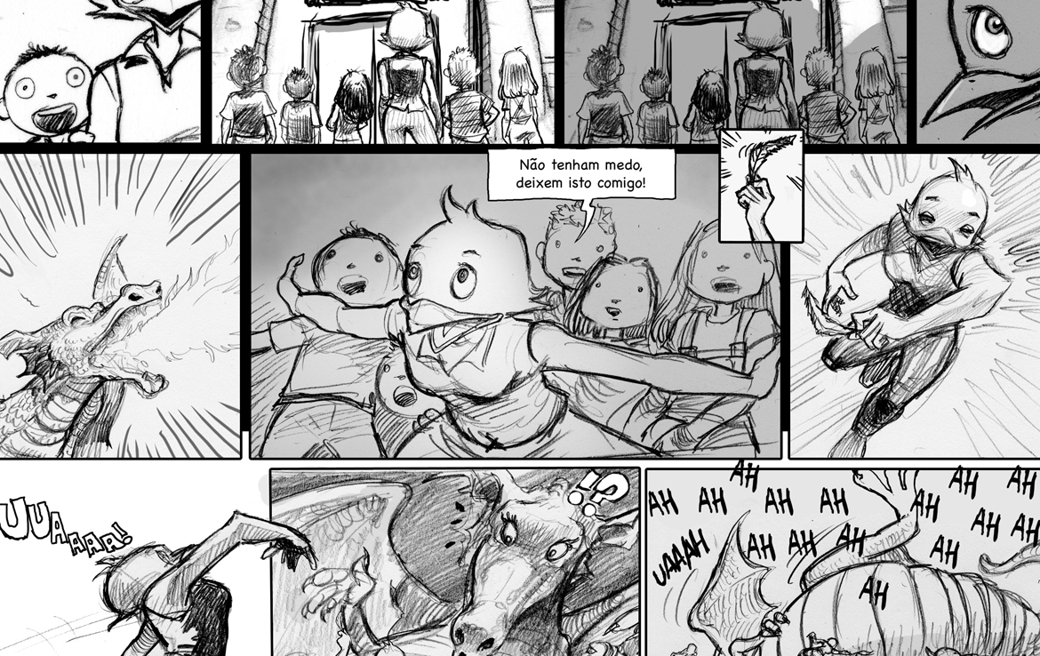 2D Dragon Fight Storyboard Illustration Thumbnail