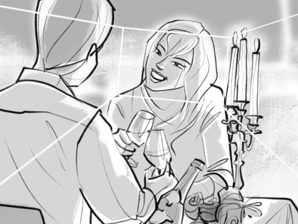 2D Romantic Dinner Shot Storyboard Illustration Thumbnail