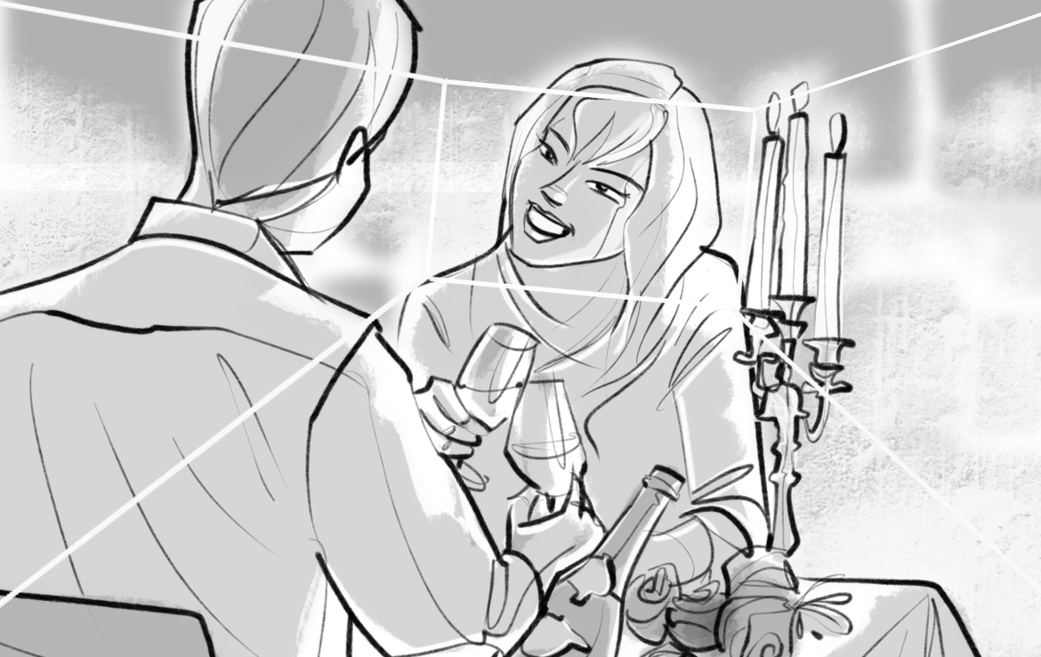 2D Romantic Dinner Shot Storyboard Illustration Thumbnail